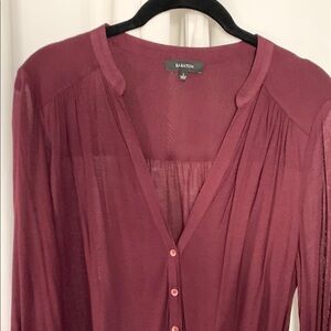 Babaton Red/Burgundy Long Sleeve Pleated Blouse